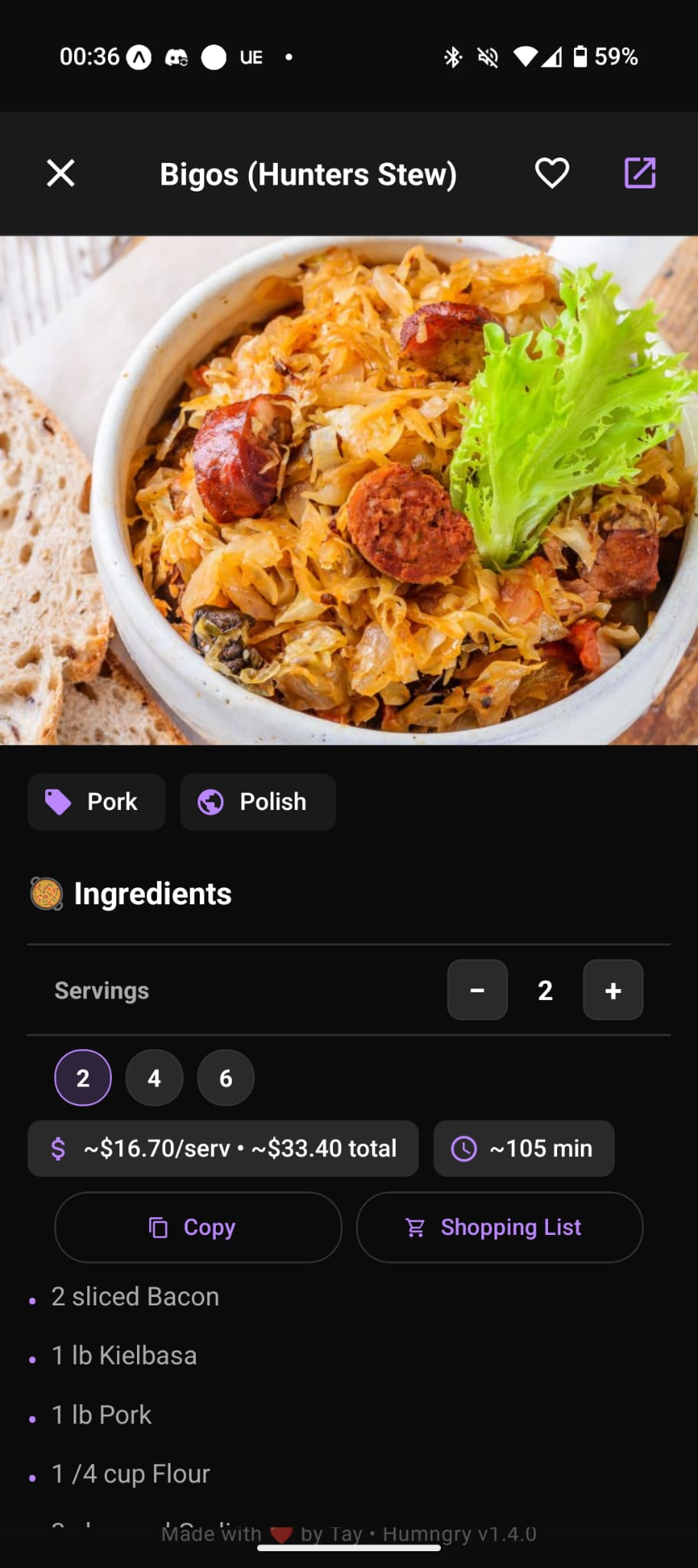 Recipe modal details