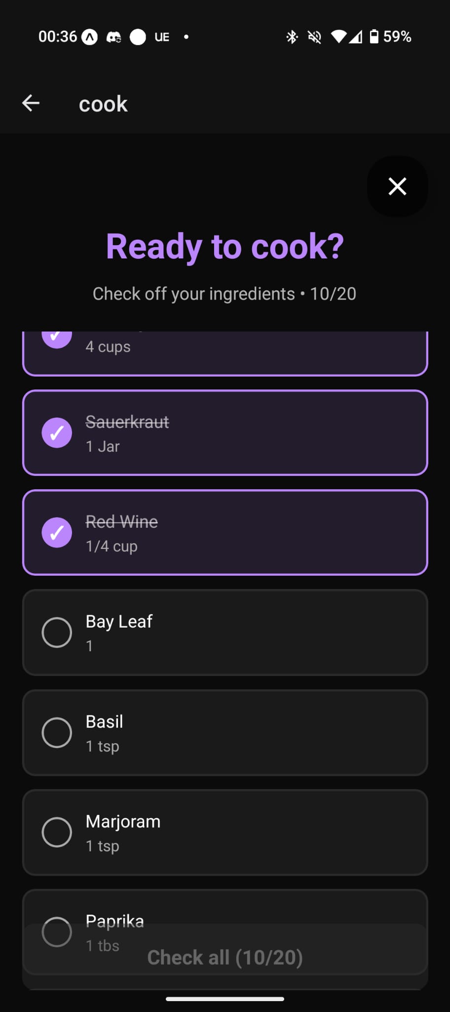Ready to cook checklist