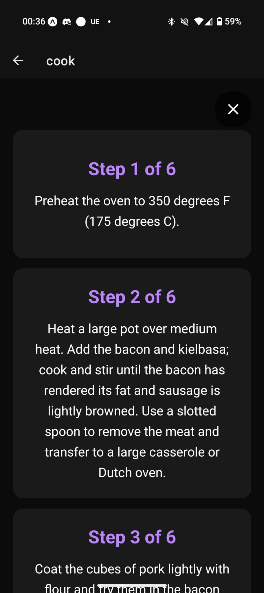 Cooking mode interface